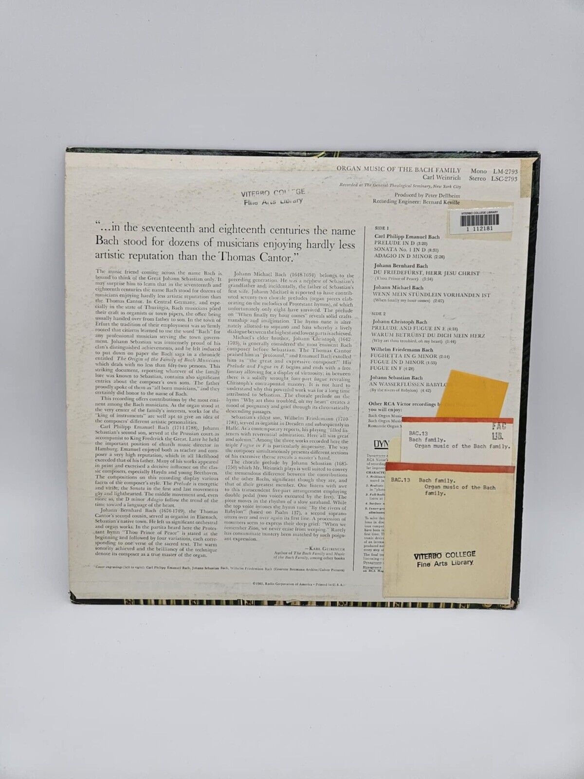 Carl Weinrich - Organ Music Of The Bach Family (LP)