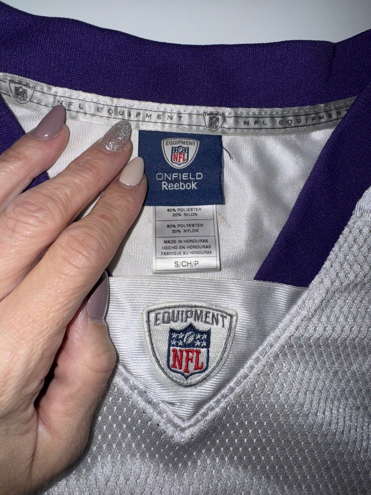 Reebok Minnesota Vikings Road White Brett Favre Jersey Sz L 2009 2010