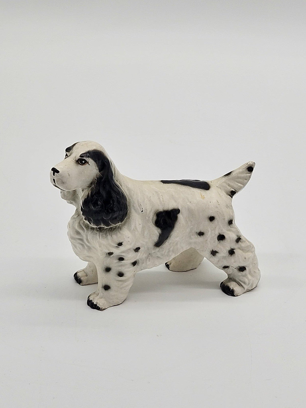 Vintage Cocker Spaniel Dog Black & White Ceramic Figurine 5"  Made in Japan