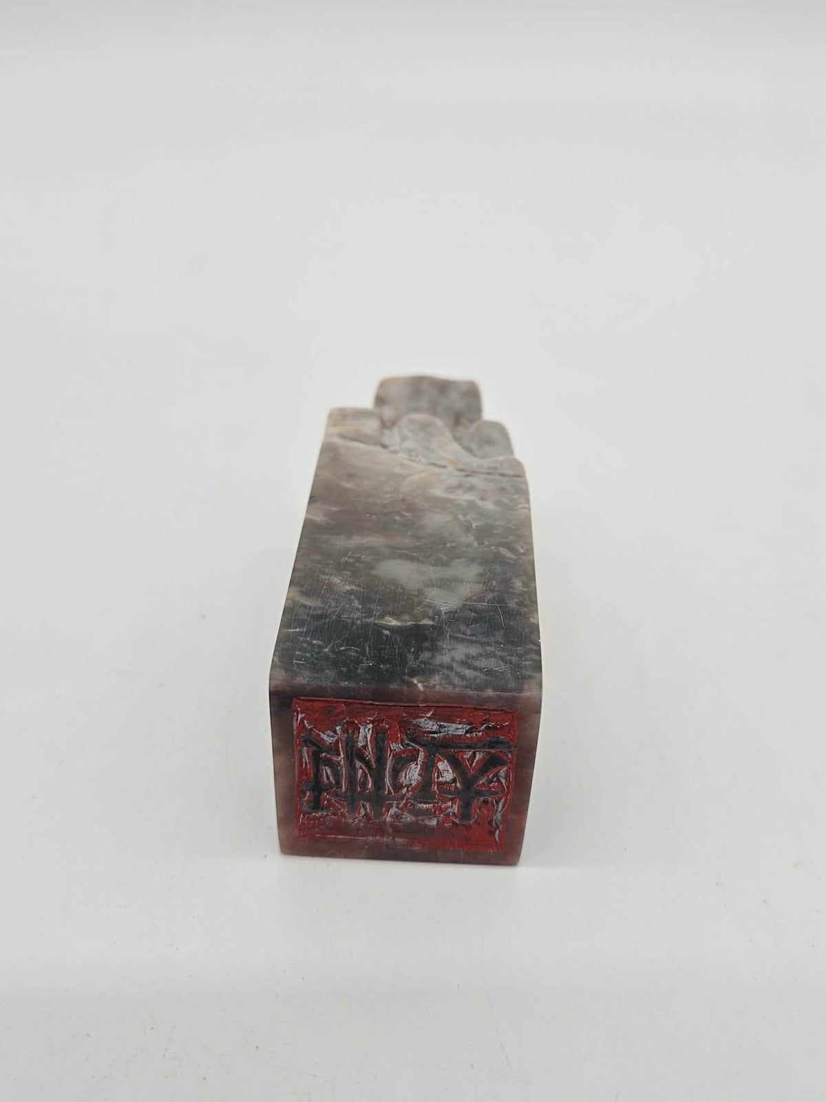 Vintage Shoushan Dragon Seal Stone with Red Ink Paste in Stone Container