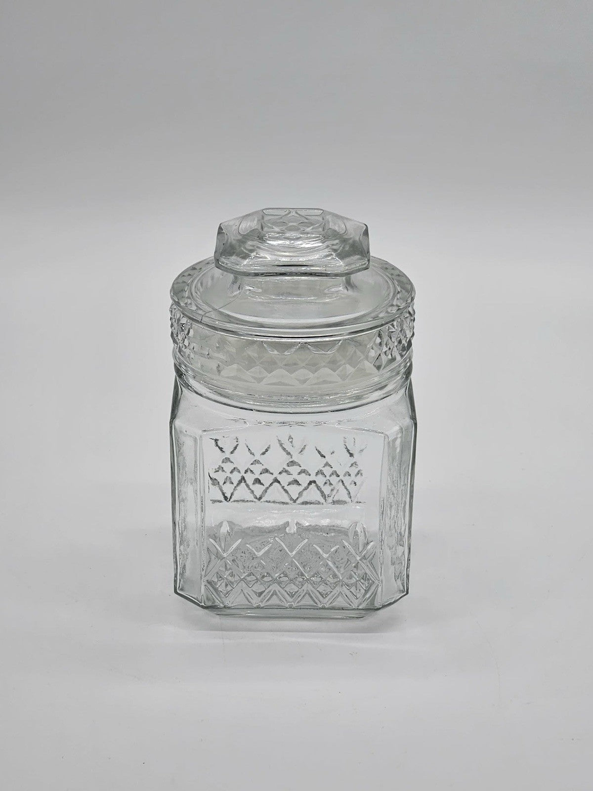 Vintage Anchor Hocking Wexford Clear Glass Canister Jar w/Lid Diamond Pattern 9"