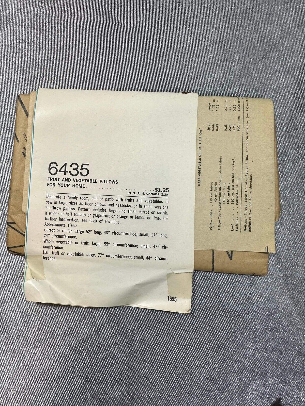 Simplicity 6435; ©1974; Fruit and Vegetable Floor Pillows Patterns - Uncut