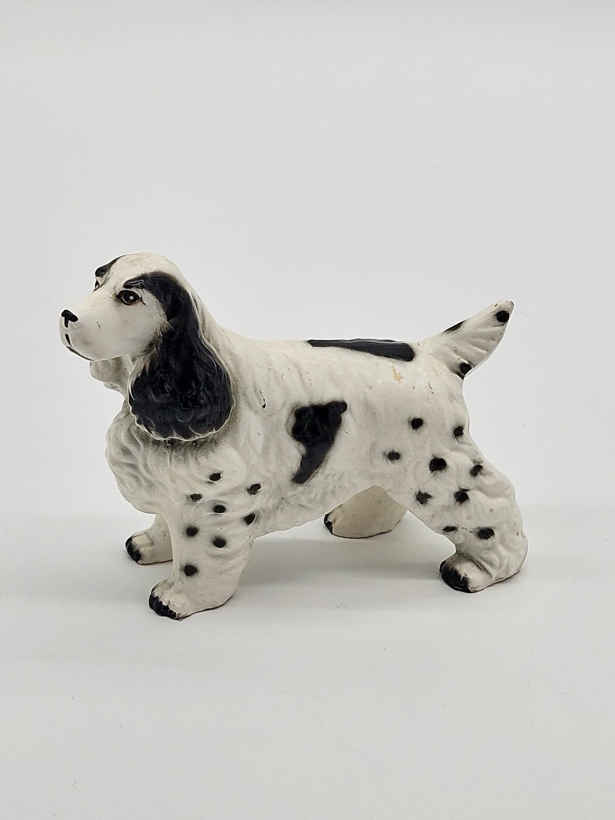 Vintage Cocker Spaniel Dog Black & White Ceramic Figurine 5"  Made in Japan