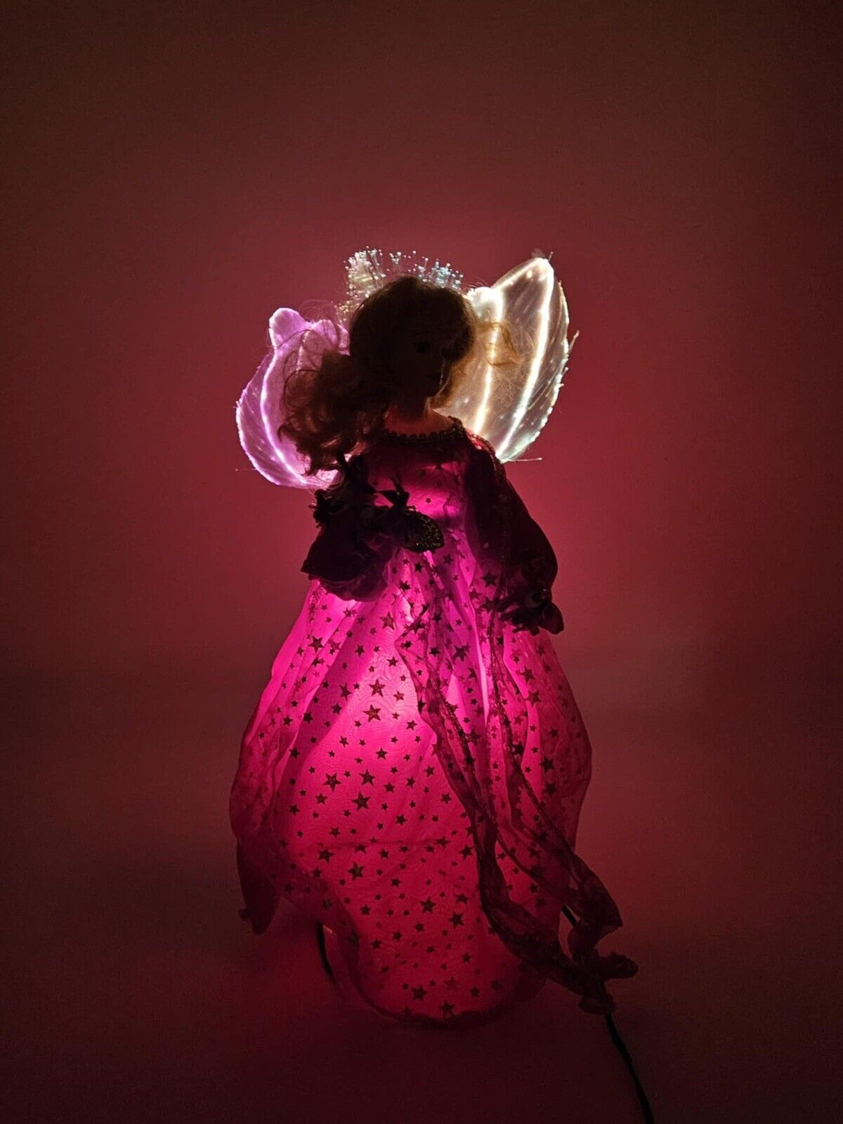 Vtg Fiber Optic Angel Christmas Tree Topper/Stand Alone, Muti-Color Winterlights