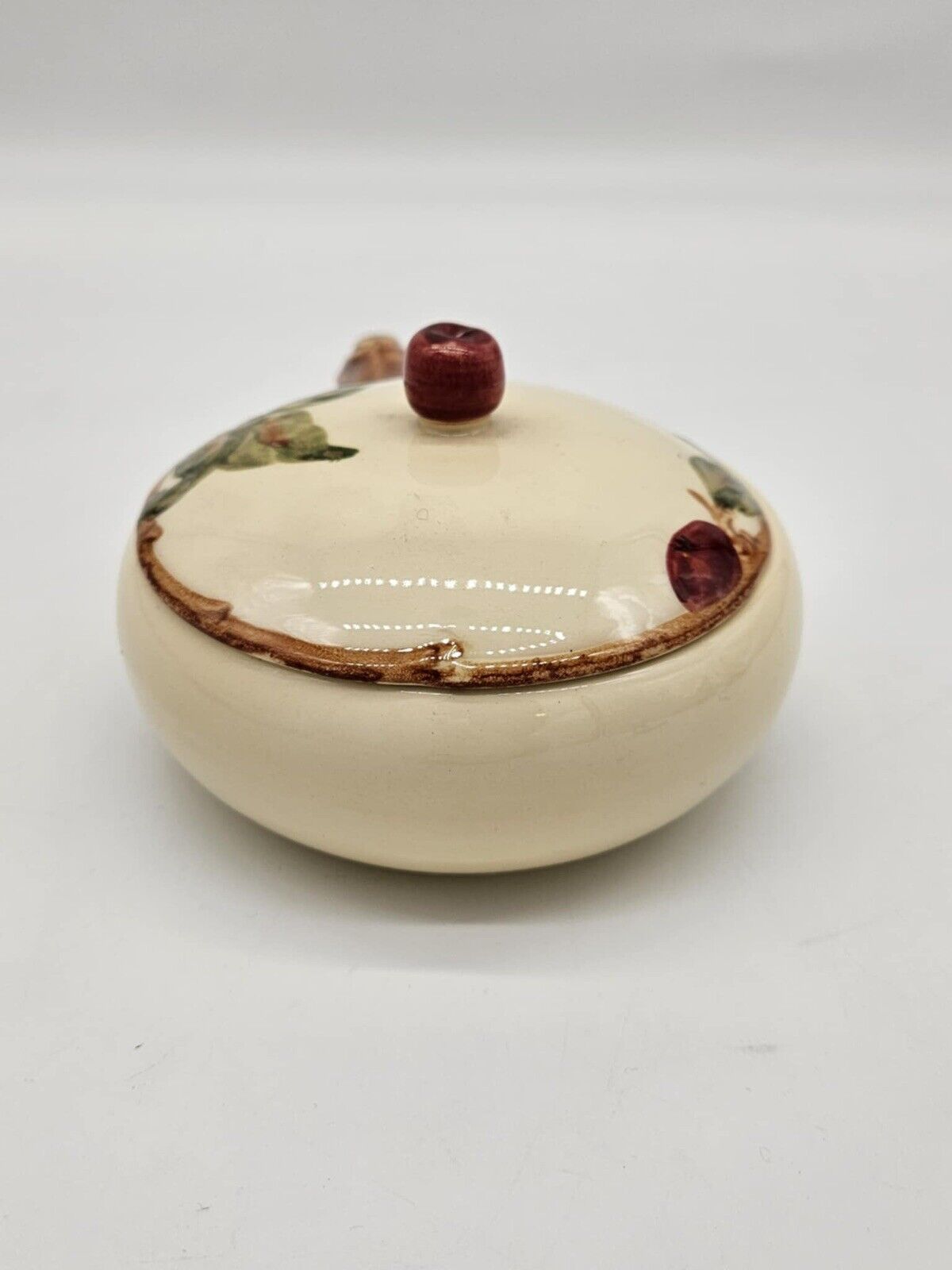 FRANCISCAN APPLEWARE Lidded French Onion SOUP BOWL w/Handle- 1940s Vtg Stoneware