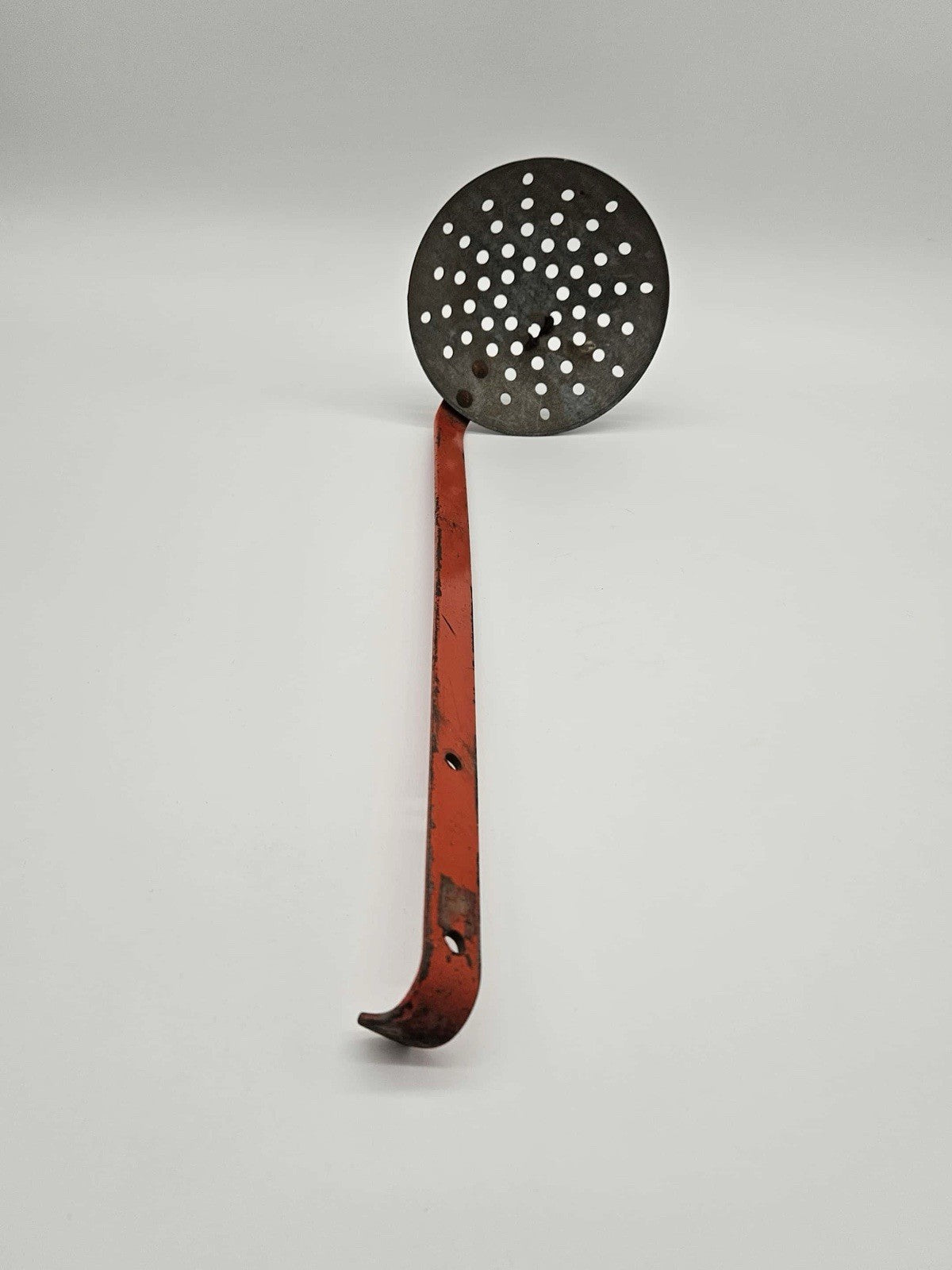 Vintage  Ice Fishing Metal Skimmer Ladle Strainer Scoop 5"   19" Long