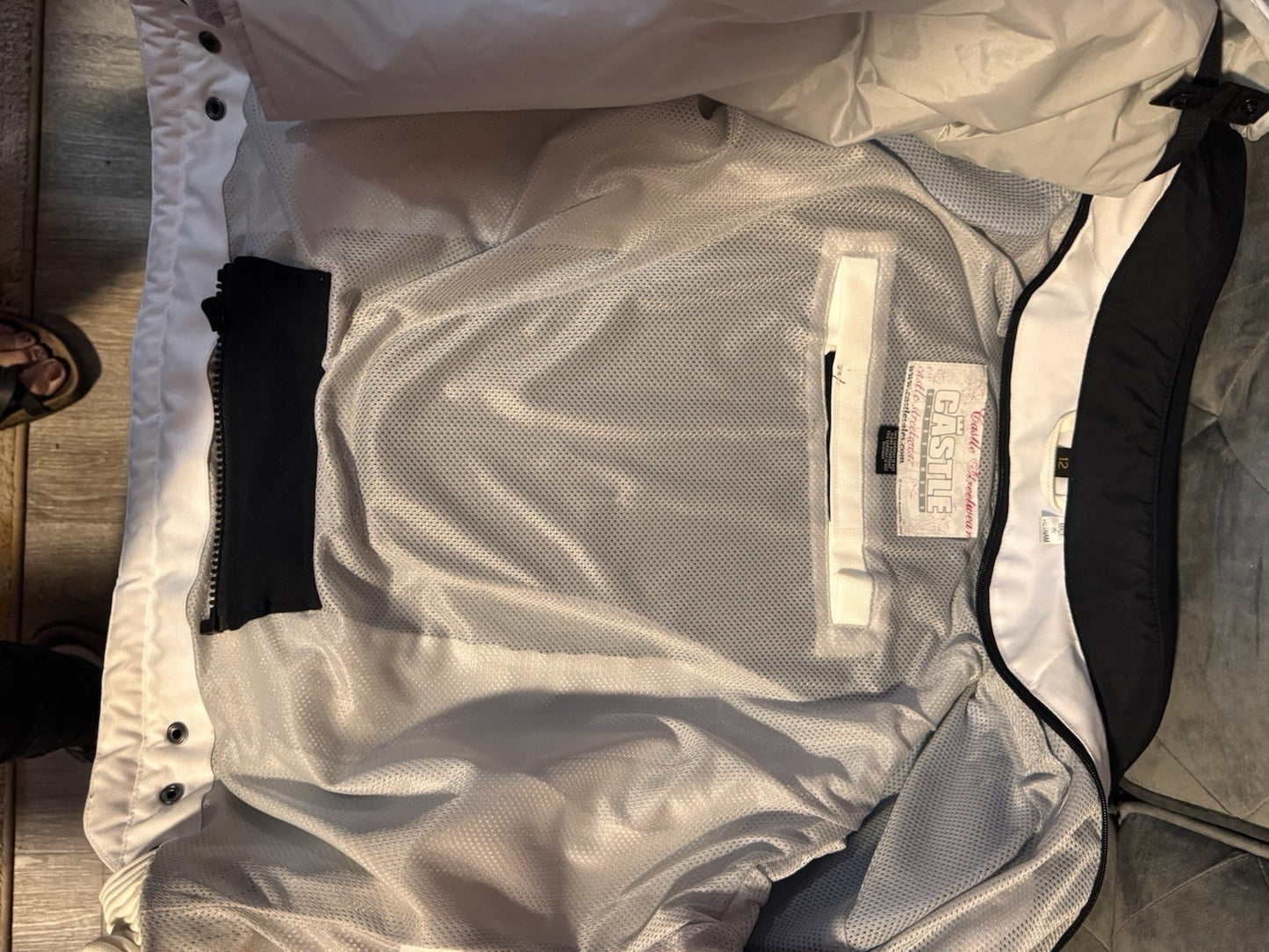 Castle Streetwear Women's Padded Motorcycle Jacket Textile Grey/White Size 12