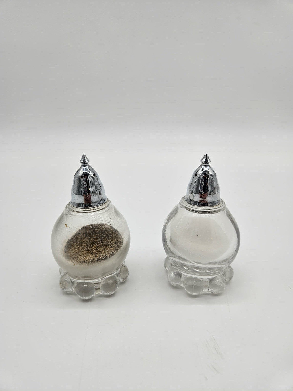 Vintage Glass Salt & Pepper Shaker Set with Chrome Tops