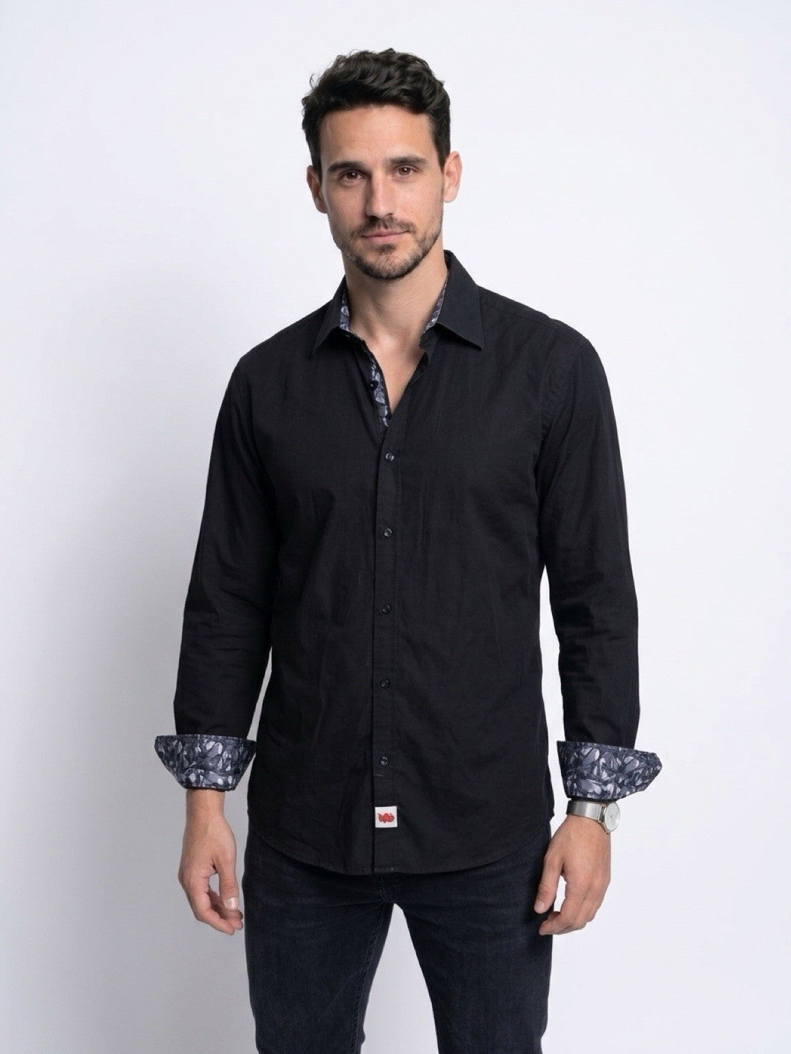 Jerry Garcia Men’s XL Black Dress Shirt Pattern Trim Button Front