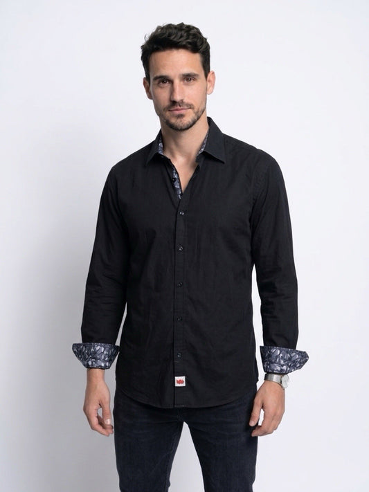 Jerry Garcia Men’s XL Black Dress Shirt Pattern Trim Button Front