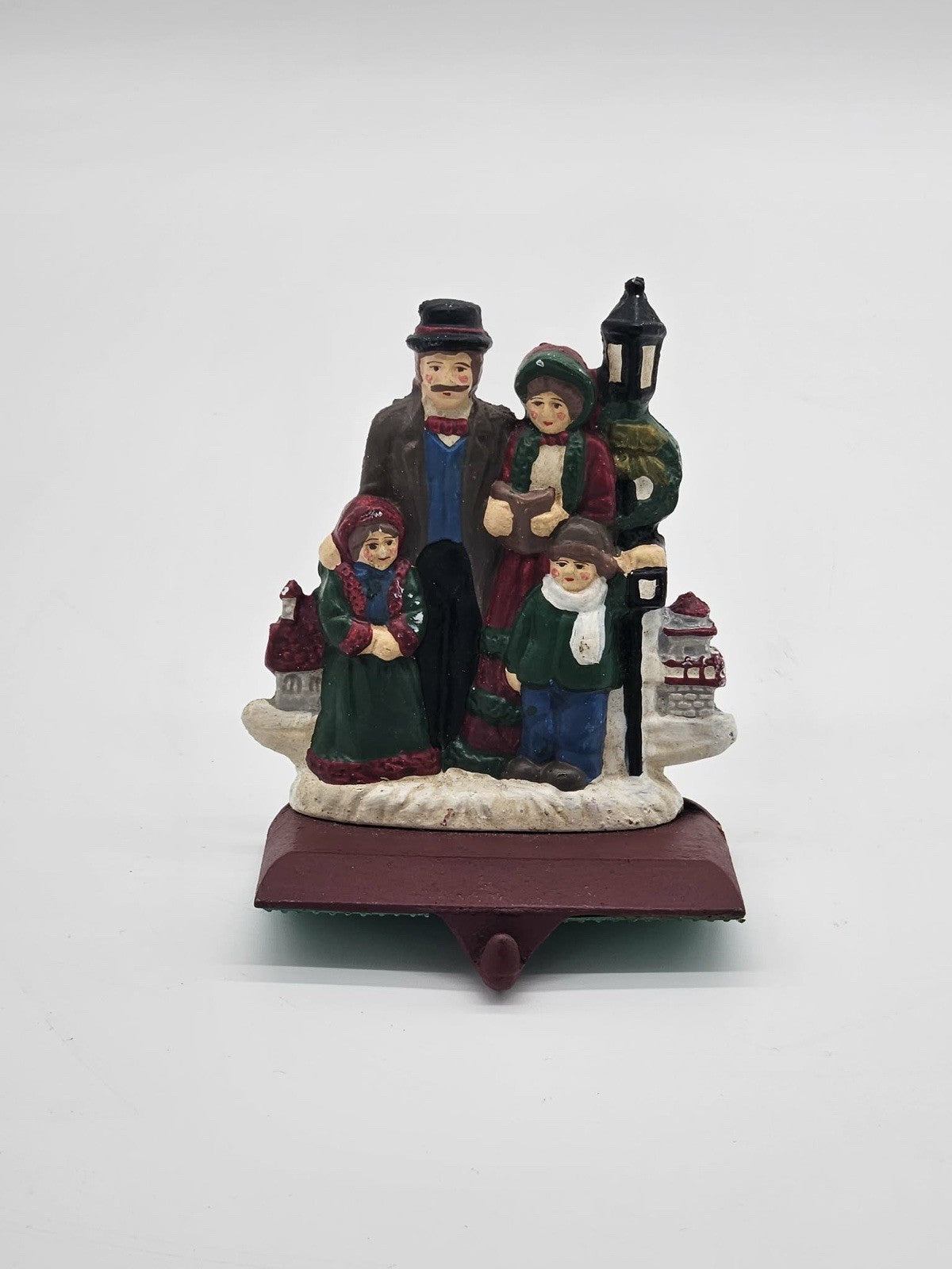 Vintage Christmas Carolers Stocking Holder Mantle Hook Cast Resin