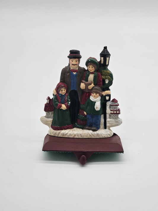 Vintage Christmas Carolers Stocking Holder Mantle Hook Cast Resin