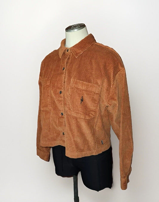 Vans Corduroy Crop Shirt SZ M Jacket Boxy Ribbed Button Front Top
