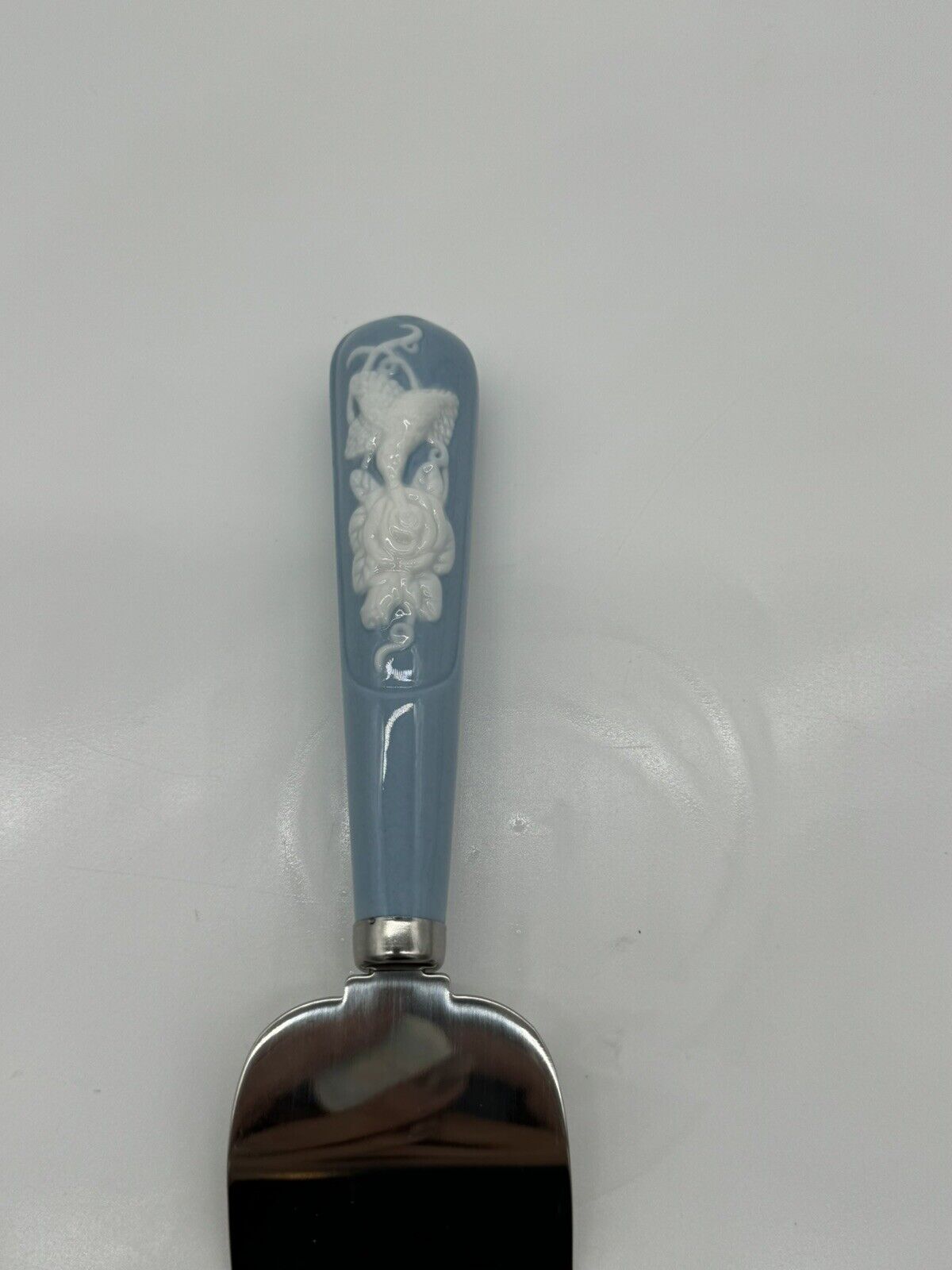 Avon Blue Pie/Cake Server, Ceramic Hummingbird Motif