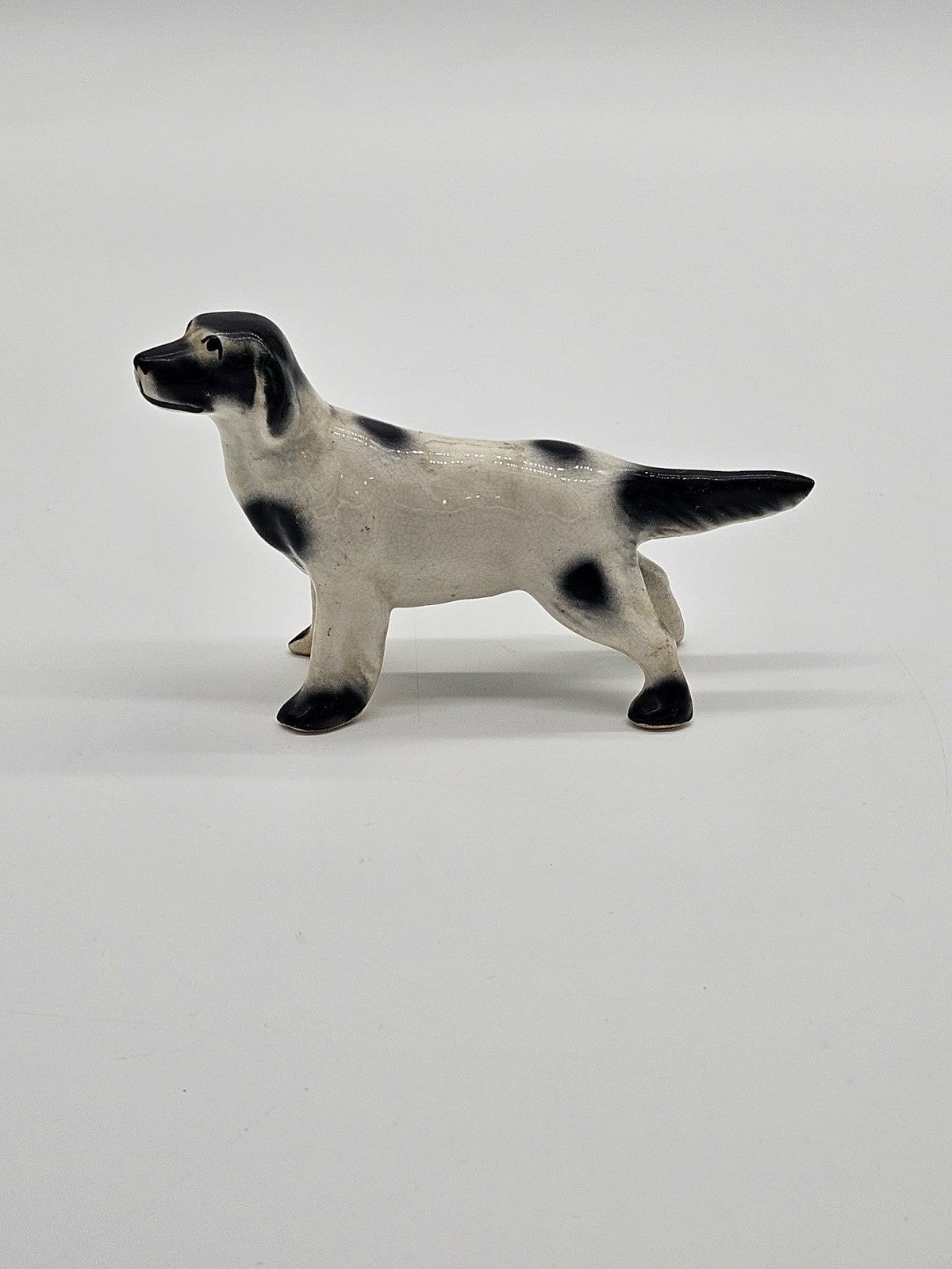 Vintage Ceramic Black White Pointer Dog Figurine