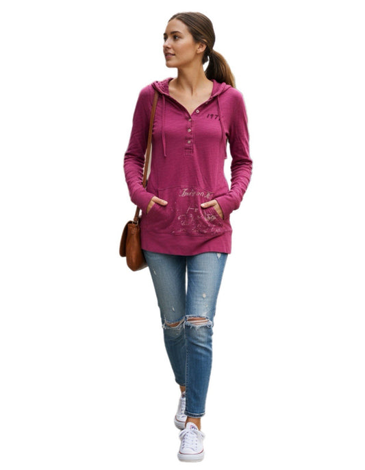 American Eagle Hooded Henley Sweatshirt XS Tall Pink Long Sleeve Pullover