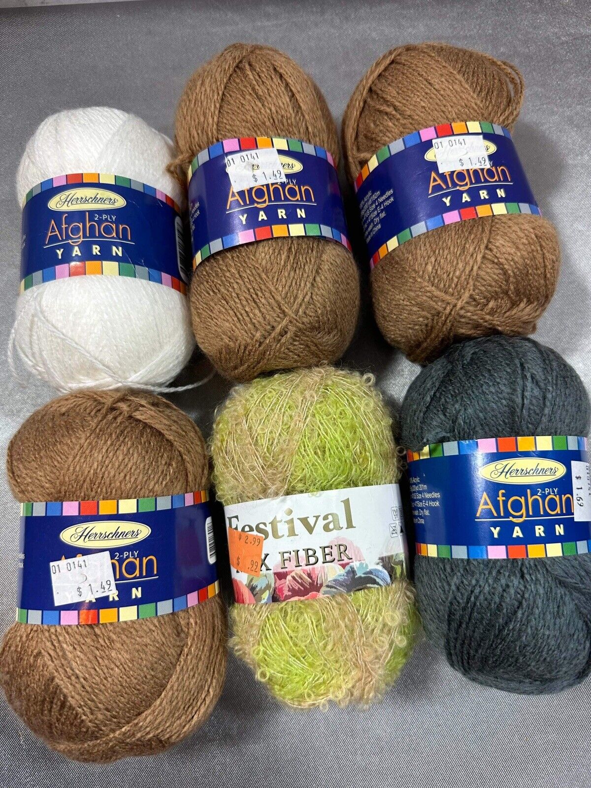 Herrschners 2 ply Afghan YARN mixed LOT of 6