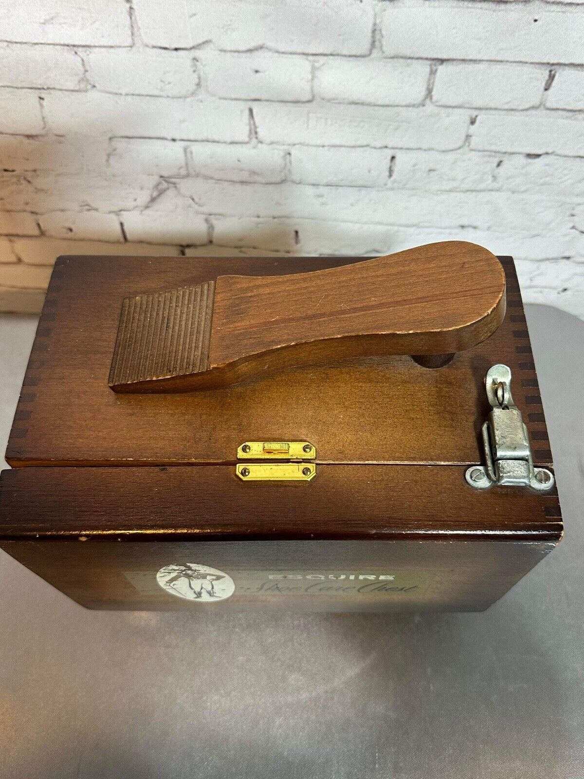 Vintage Esquire Shoe Care Chest Wooden Shoe Shine Carry Box W/ Shining Materials