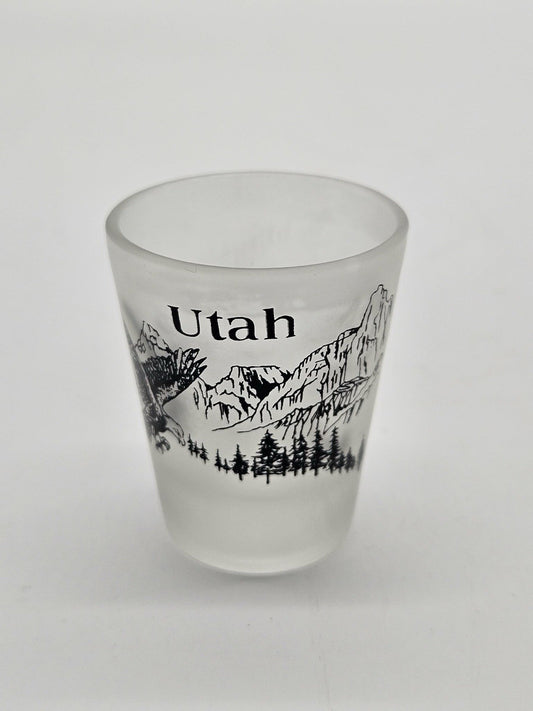 Utah Mountains Eagle Frosted Souvenir Shot Glass