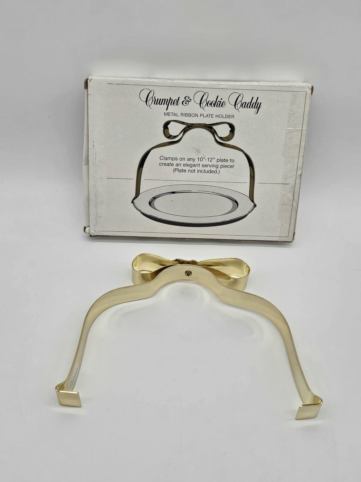 Crumpet & Cookie Caddy Metal Ribbon Plate Holder Silver Bow Gold Bow NIB