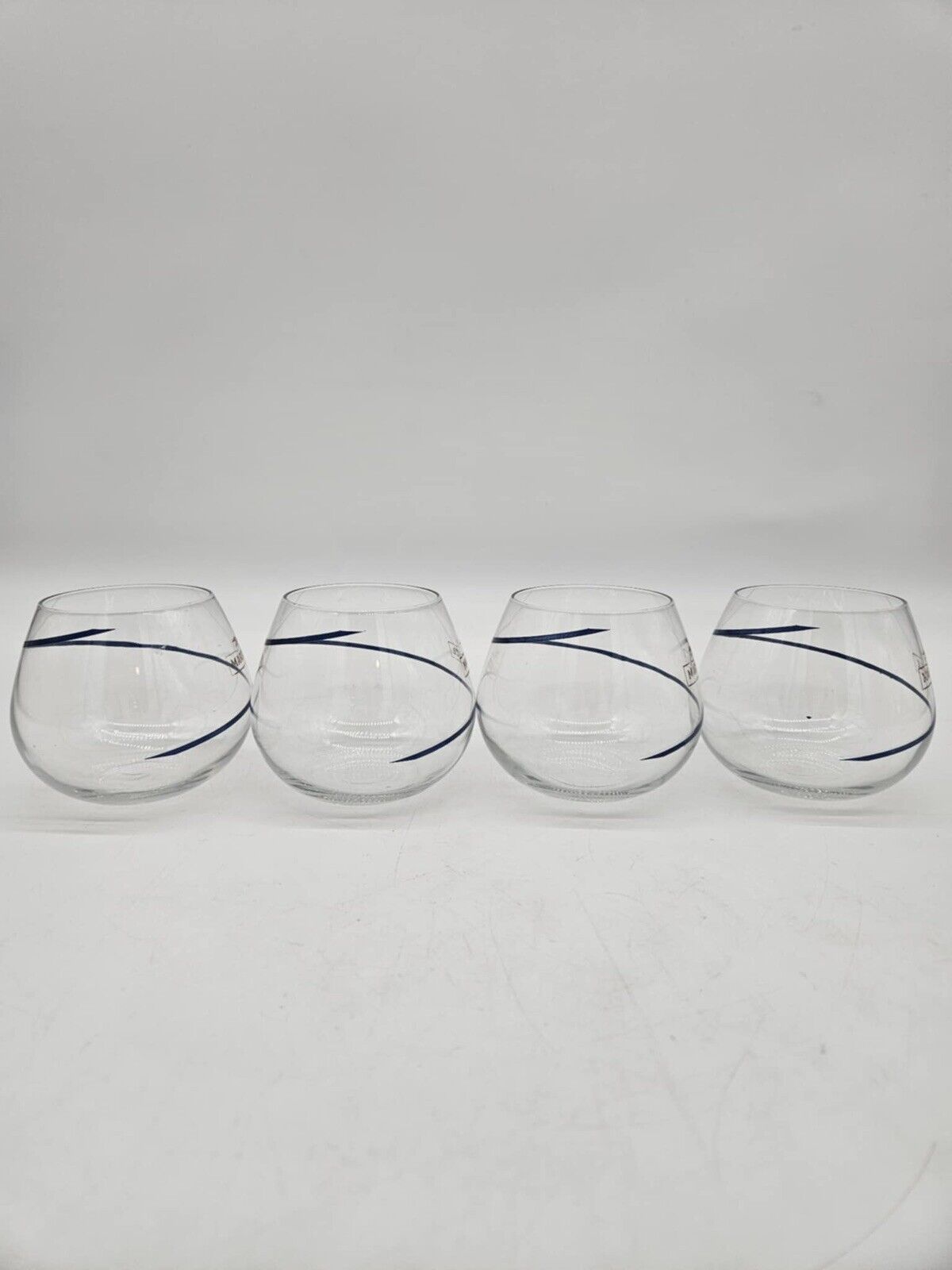 Set of 4 MARTELL COGNAC Crystal GLASSES Balloon SNIFTER Roly Poly Cordon Bleu