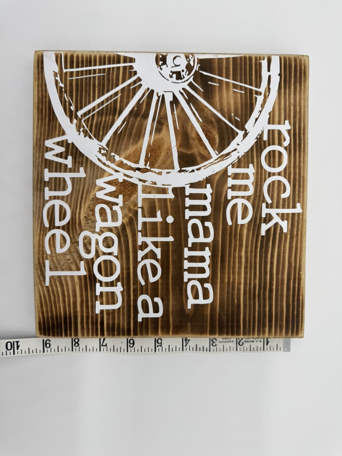 Painted Wooden “Rock Me Mama” Wagon Wheel Plaque Picture