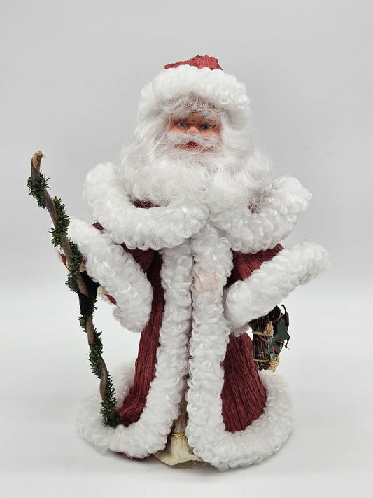 Vintage Style Santa Claus Figurine w Staff Rustic Christmas Decor