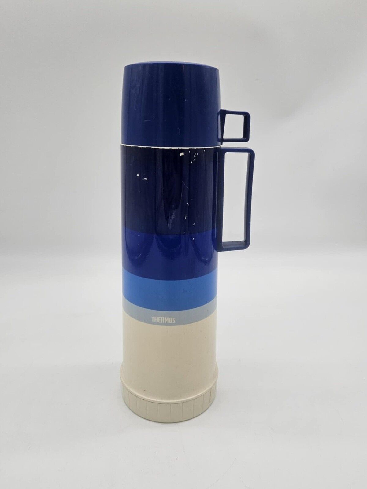 Vintage 1970's Ombre Blue Thermos Insulated Vacuum Bottle King Seely holds 14oz