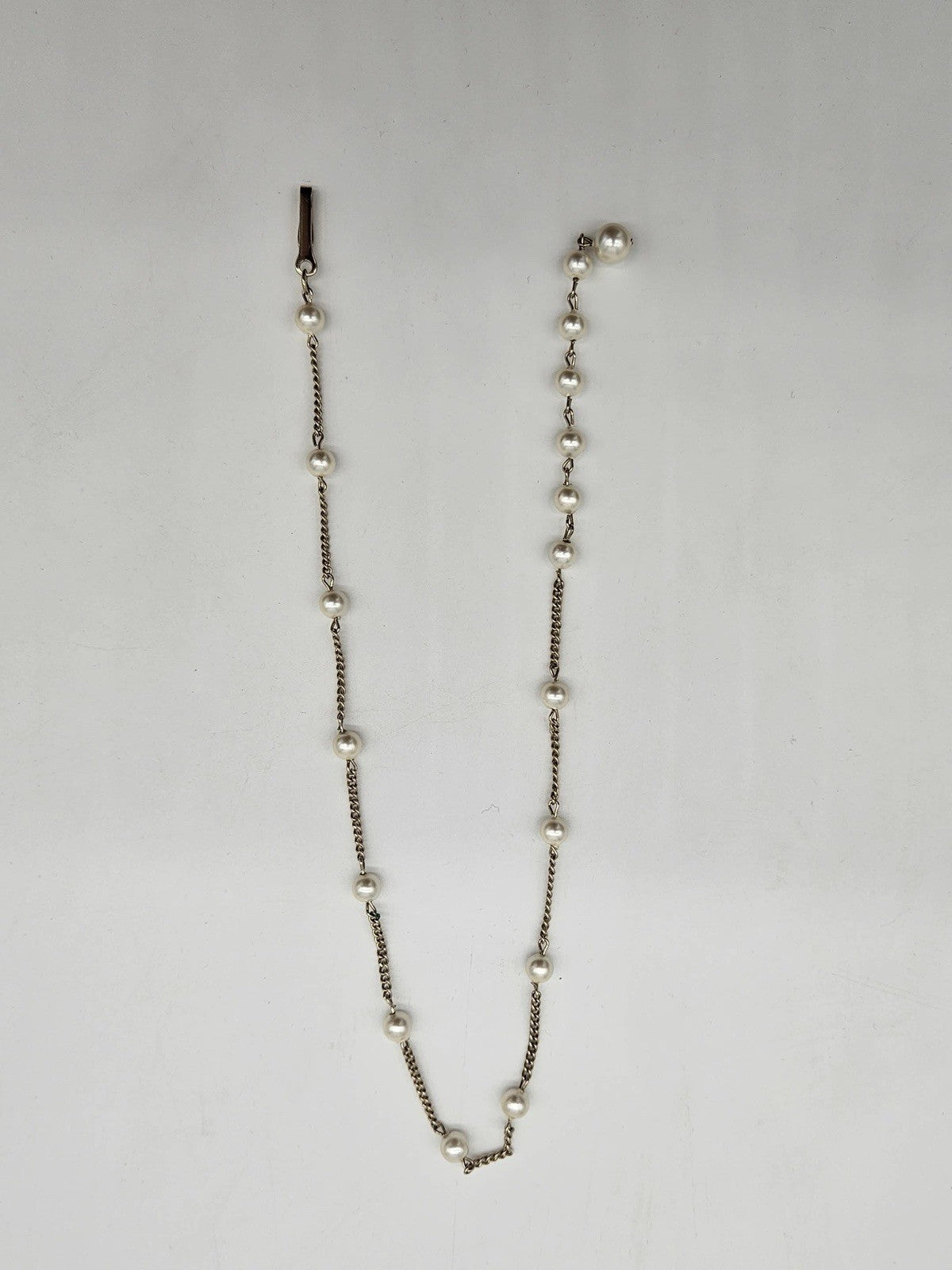 Vintage 7x8MM Freshwater Pearl Gold Tone Chain Station Necklace 16" L.