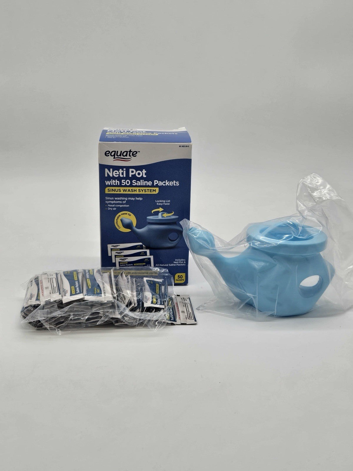 Equate Neti Pot with 50 Saline Packets Nasal Wash System for Sinus Congestion