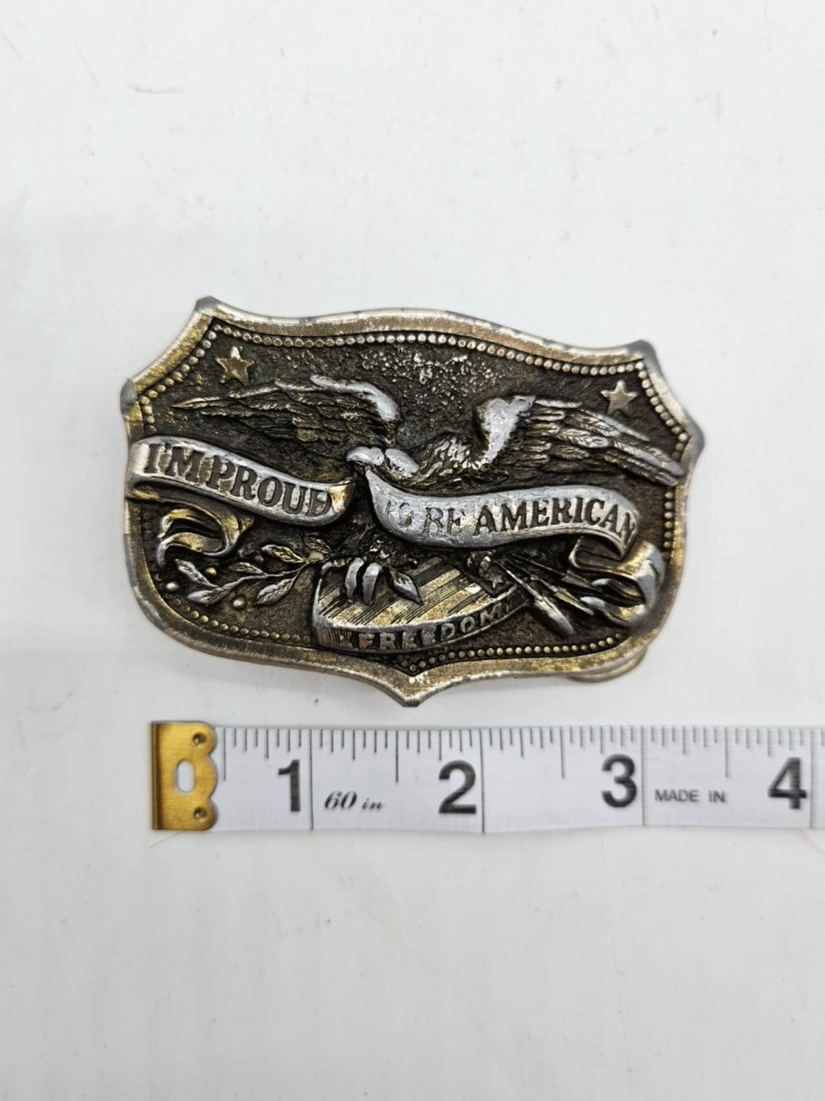 Vintage 1984 "I'm Proud to be American" USA Freedom Eagle Aged Belt Buckle Rare