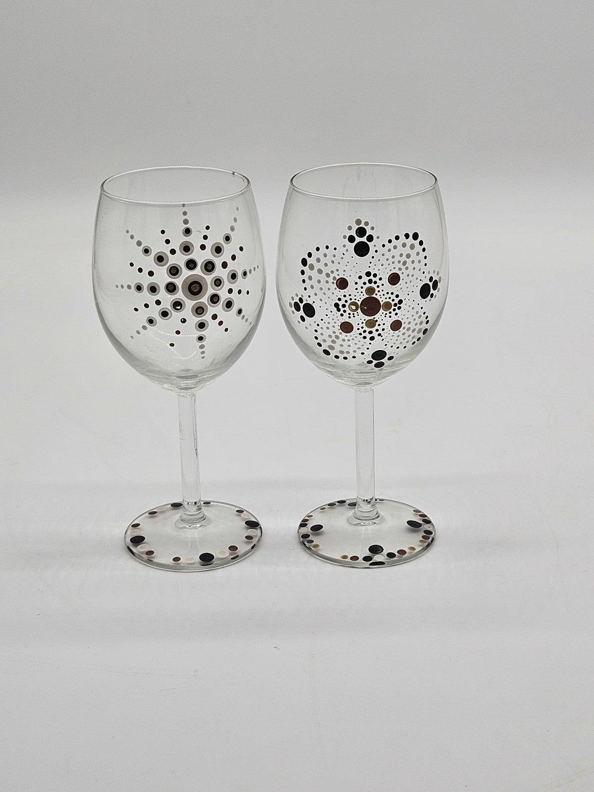 Set of 2 Hand Painted Dot Art Wine Glasses Boho Mandala