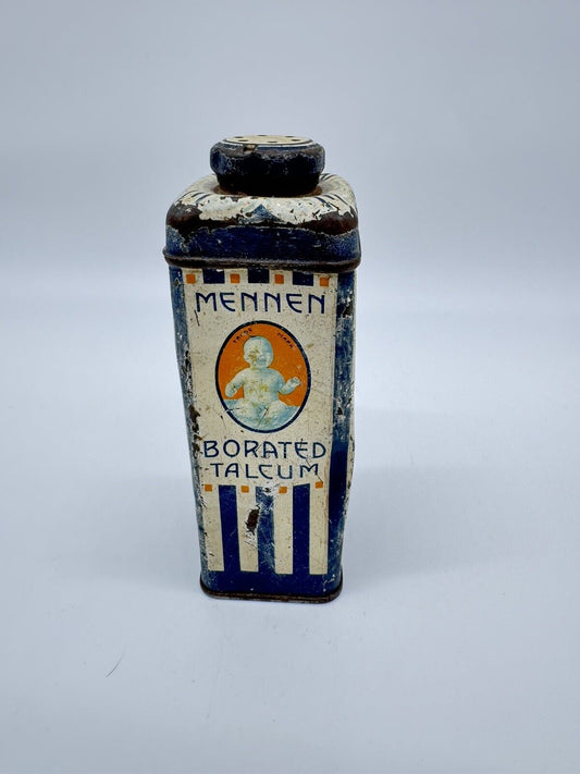 Mennen Borated Talcum Striped Tin w Baby Newark New Jersey The Mennen  Company