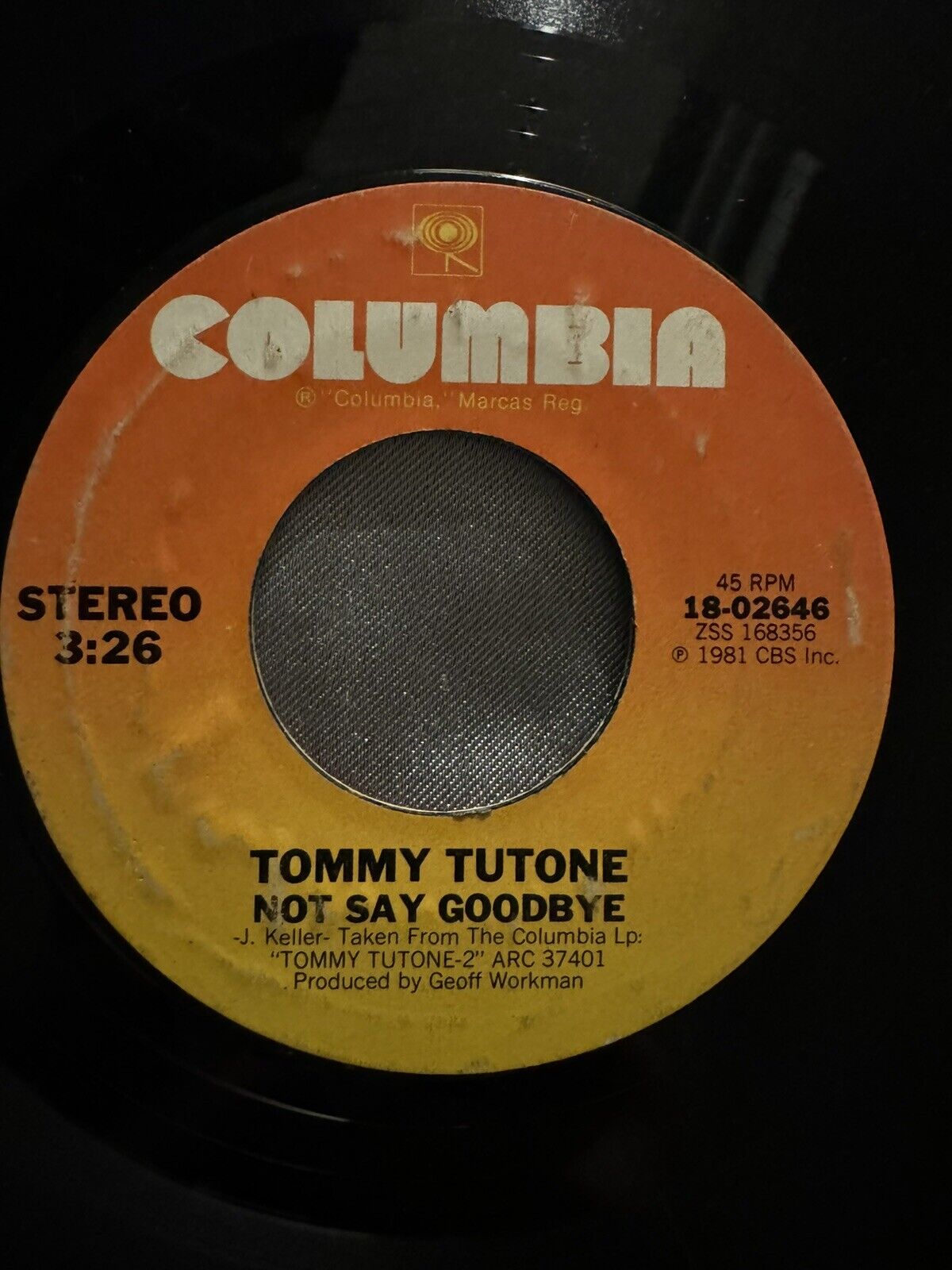 TOMMY TUTONE: 867-5309/jenny / not say goodbye COLUMBIA 7" Single 45 RPM
