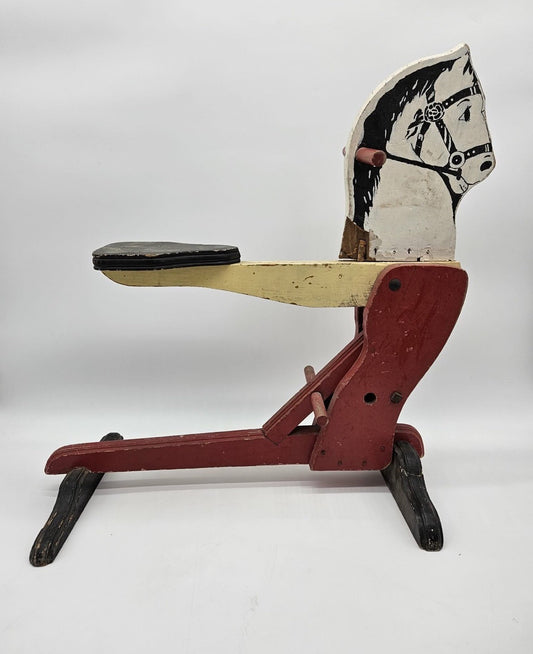 Antique Wooden Horse Bouncer Seesaw Toy – Hand-Painted Folk Style Ride-On