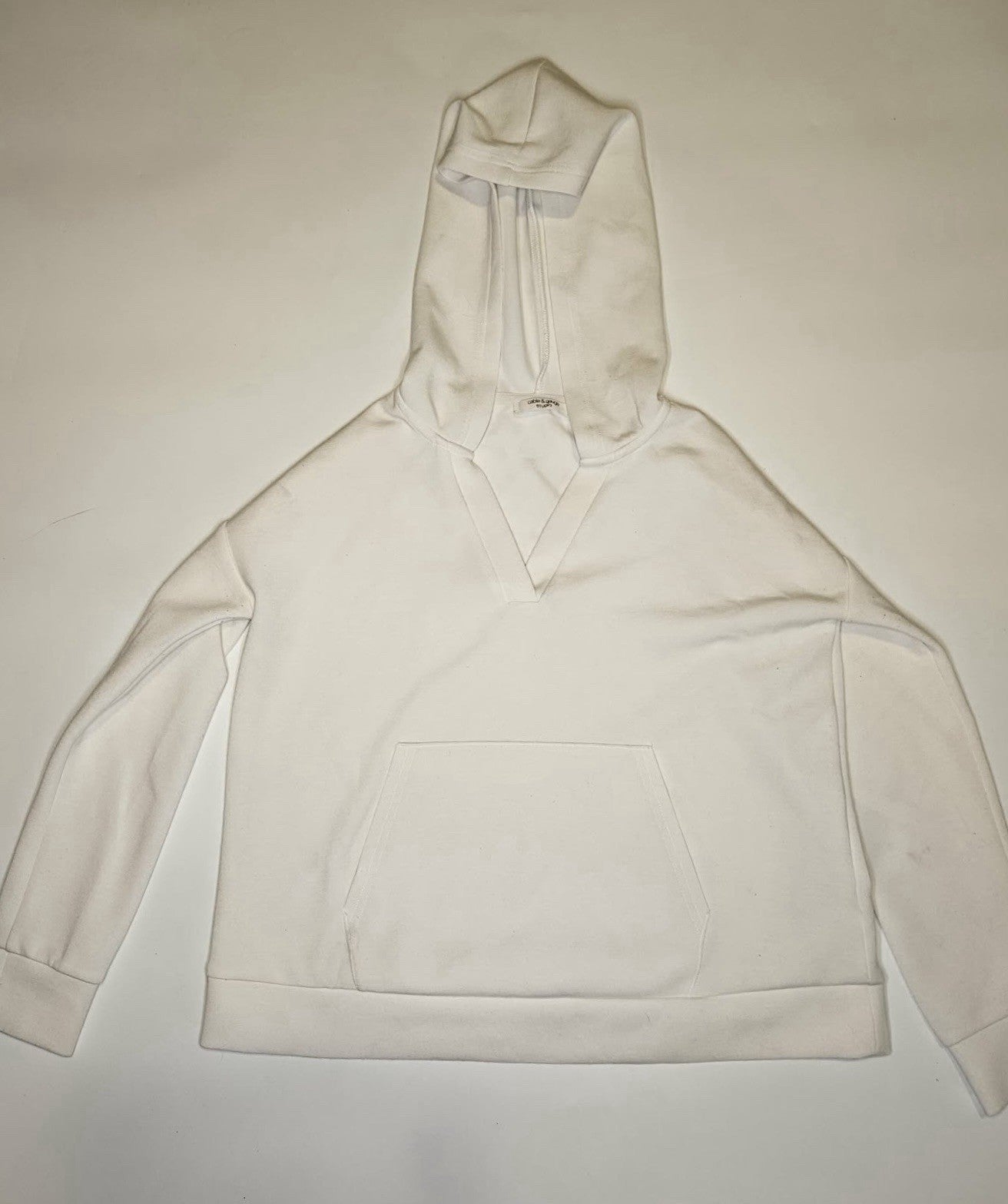 White Cropped Pullover Hoodie Sweatshirt Size S/M