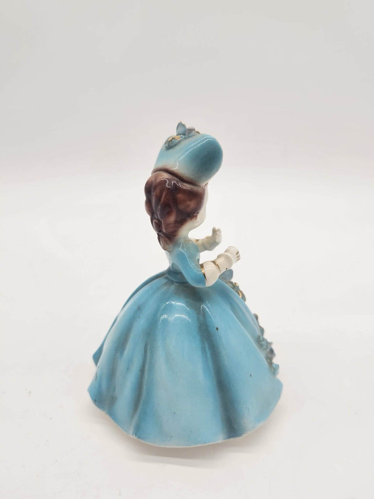 Vintage Cherchez La Femme Figurine Girl in Blue Dress Hat Flowers #7616