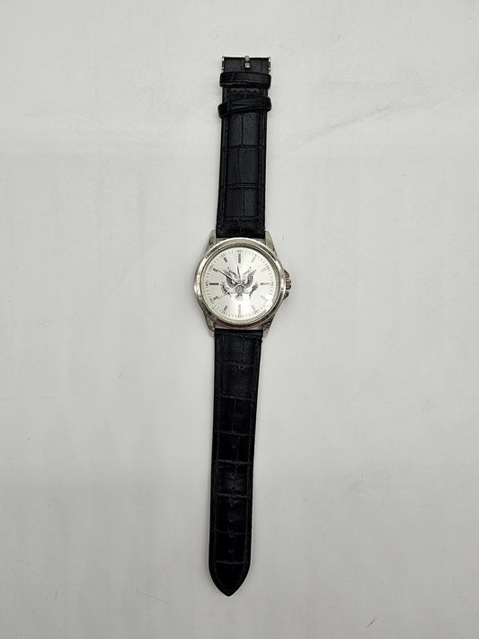 Men's Wrist Watch with Eagle Emblem Silver Tone Dial E Pluribus Unum American