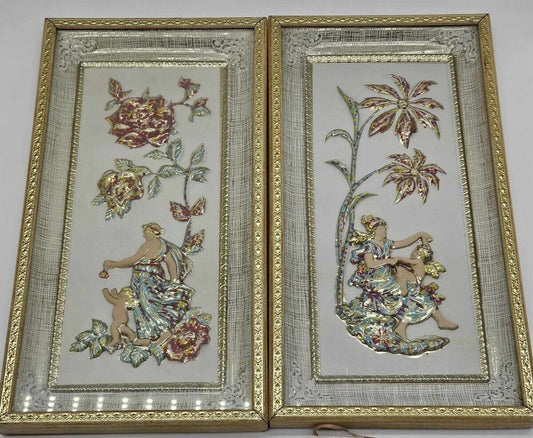 2 Vintage Metalcraft 4 Seasons Framed 3D MCM Pictures Art - NO. 7025