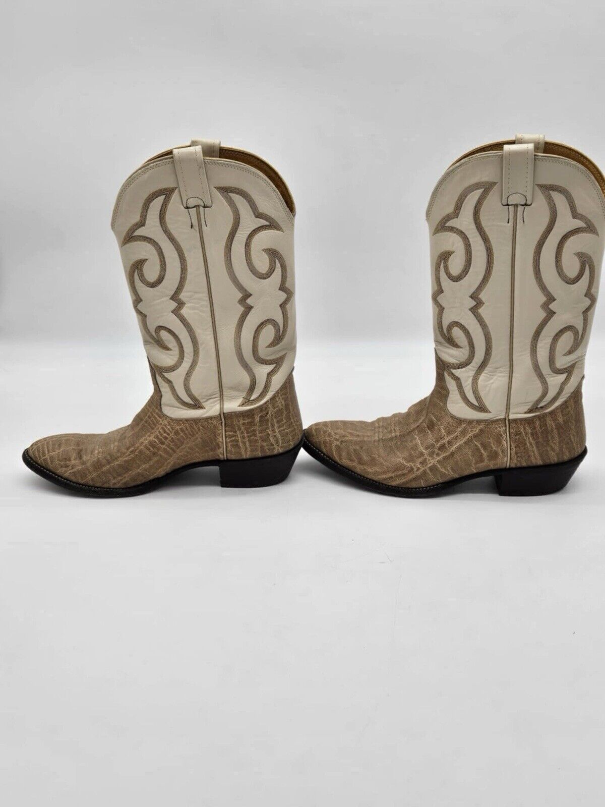 Vintage Nocona Boots EXOTIC Elephant Print Cowboy White Size 11 D
