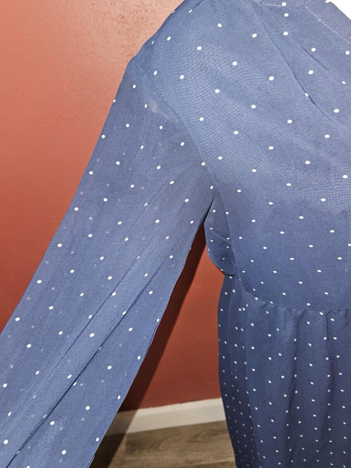 Long Sleeve Navy Blue Polka Dot Dress by A New Day Size M