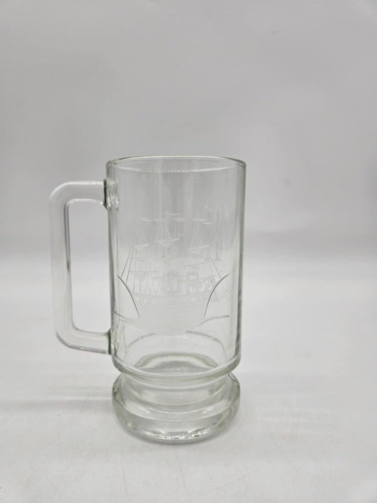 Clipper Ship Etched Glass Beer Mug