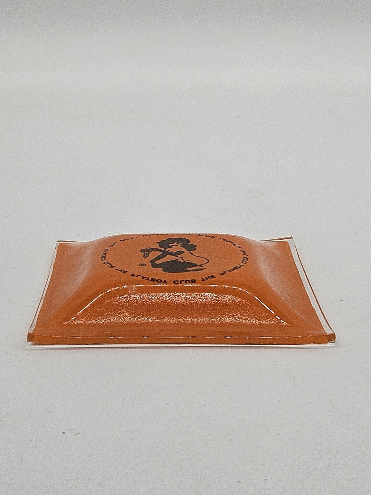 Vintage 1960's The Playboy Club Key Club Orange Glass Ashtray Trinket Dish Bunny