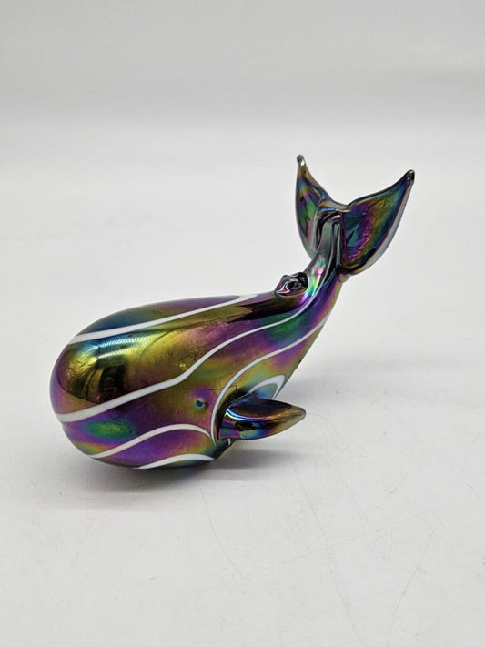 Vintage Iridescent Art Studio Glass Whale Paperweight by Pele's of Hawaii