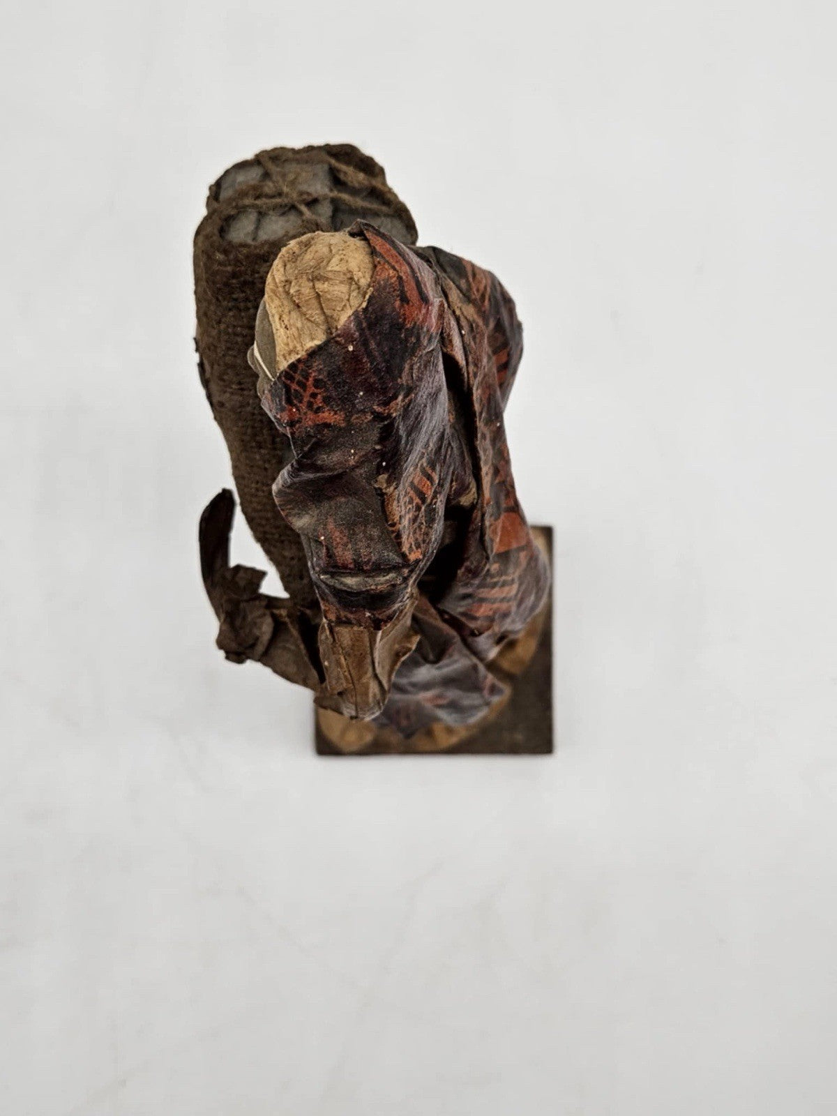 Vintage Mexican folk art paper Mache Old Woman Holding Burlap Sack