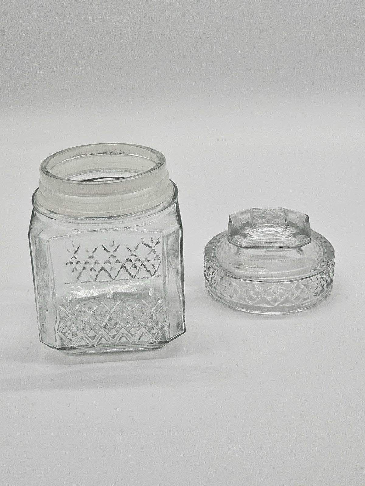 Vintage Anchor Hocking Wexford Clear Glass Canister Jar w/Lid Diamond Pattern 9"
