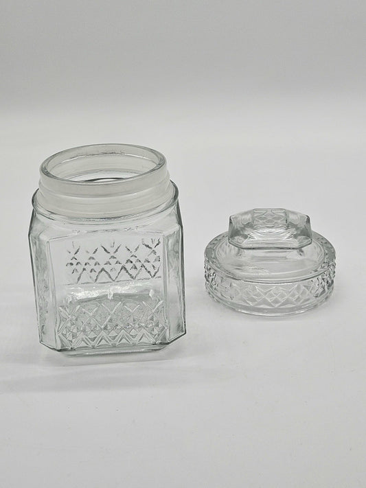 Vintage Anchor Hocking Wexford Clear Glass Canister Jar w/Lid Diamond Pattern 9"