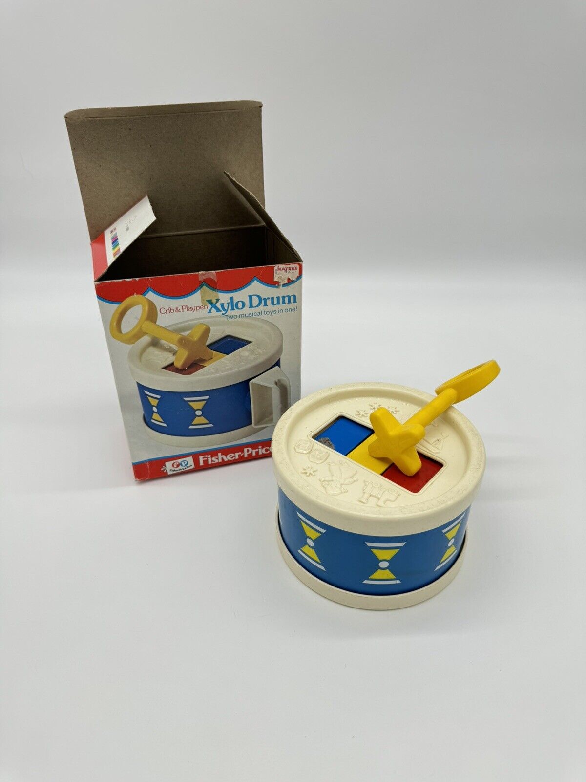 FISHER PRICE~VINTAGE XYLO DRUM (Xylophone Drum)~1976 421 Yellow Stick Baby Music