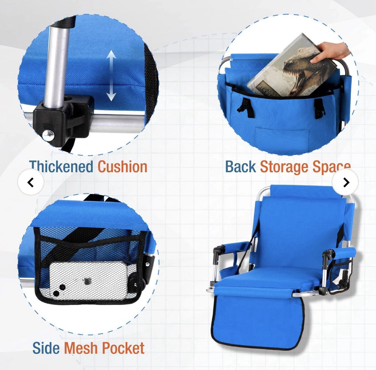 Padded Stadium Seat Chair with Backrest and Armrests for Bleachers
