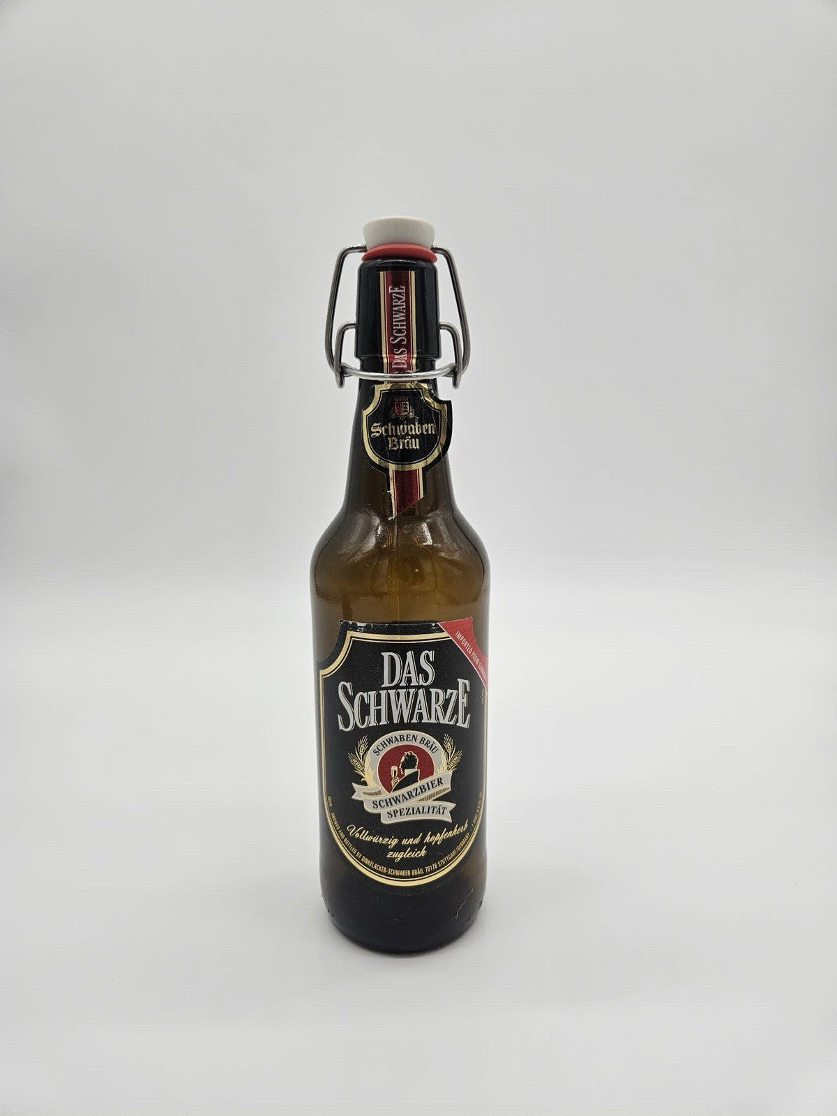 ⭐️⭐️⭐️⭐️⭐️ EMPTY Schwaben Brau Das Schwarze Beer Bottle w Hinge Stopper